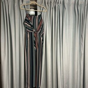 Vince Camuto striped pantsuit w/adjustable straps, blouson top & tied waistline!